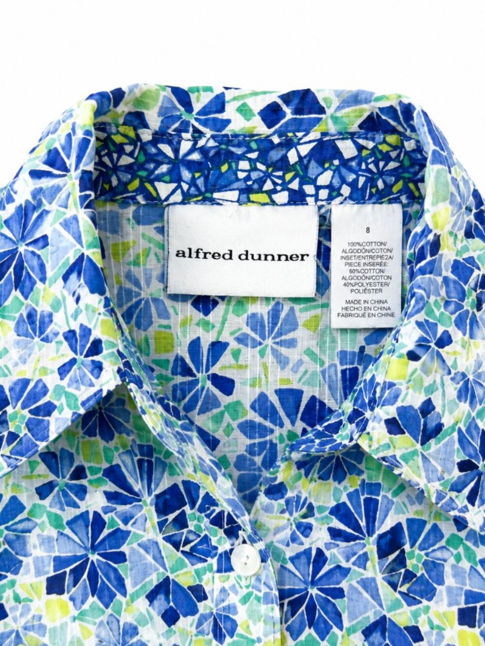Alfred Dunner Women's Floral Mosaic Button Front Shirt 3/4 Sleeve Size 8 - Picture 3 of 3